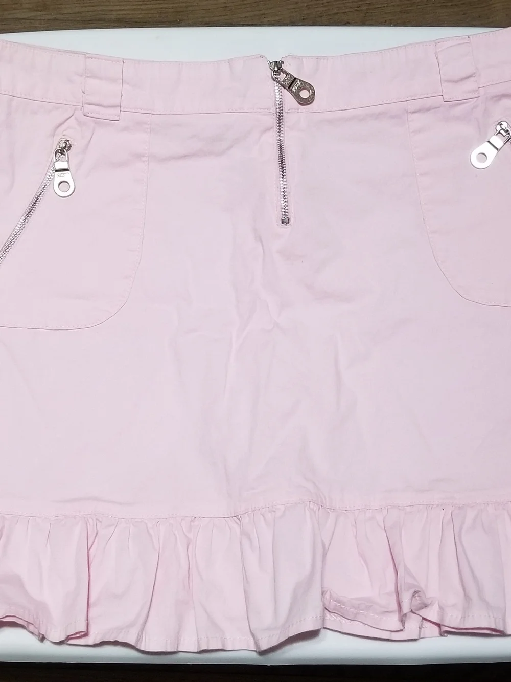Vagabond Kid's 13 Light Pink Skirt with Ruffled Hem & Zippered Pockets & Closure